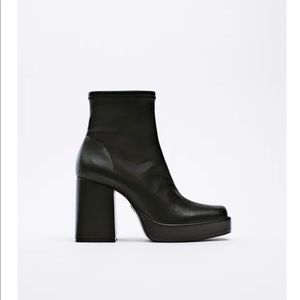 Zara black leather square toe bootie